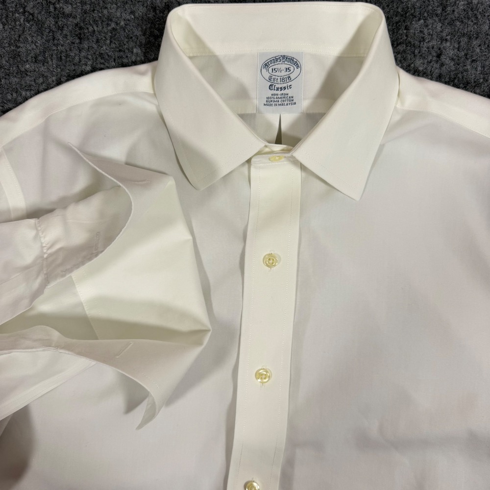 Brooks Brothers Dress Shirt Non-Iran Men 15.5 35 White Supima Cotton French Cuff